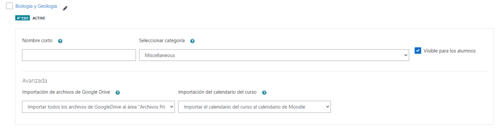 Opcions curs Moodle