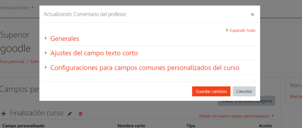 Configuració de camp personalitzat 